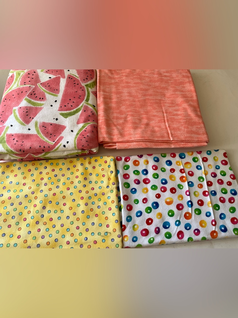 Flannel Quilting Sewing Fabric Lot Pink Green Peach Yellow White Watermelons